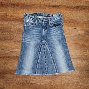 Miss Me Girls Denim Rhinestone Skirt Size 14 Womens XS Medium Wash Jean 19in